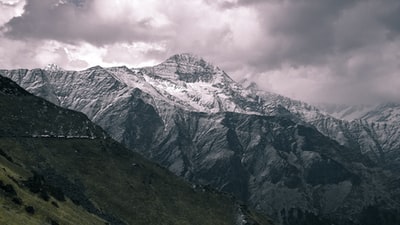 白雪帽山近青山白天阴天